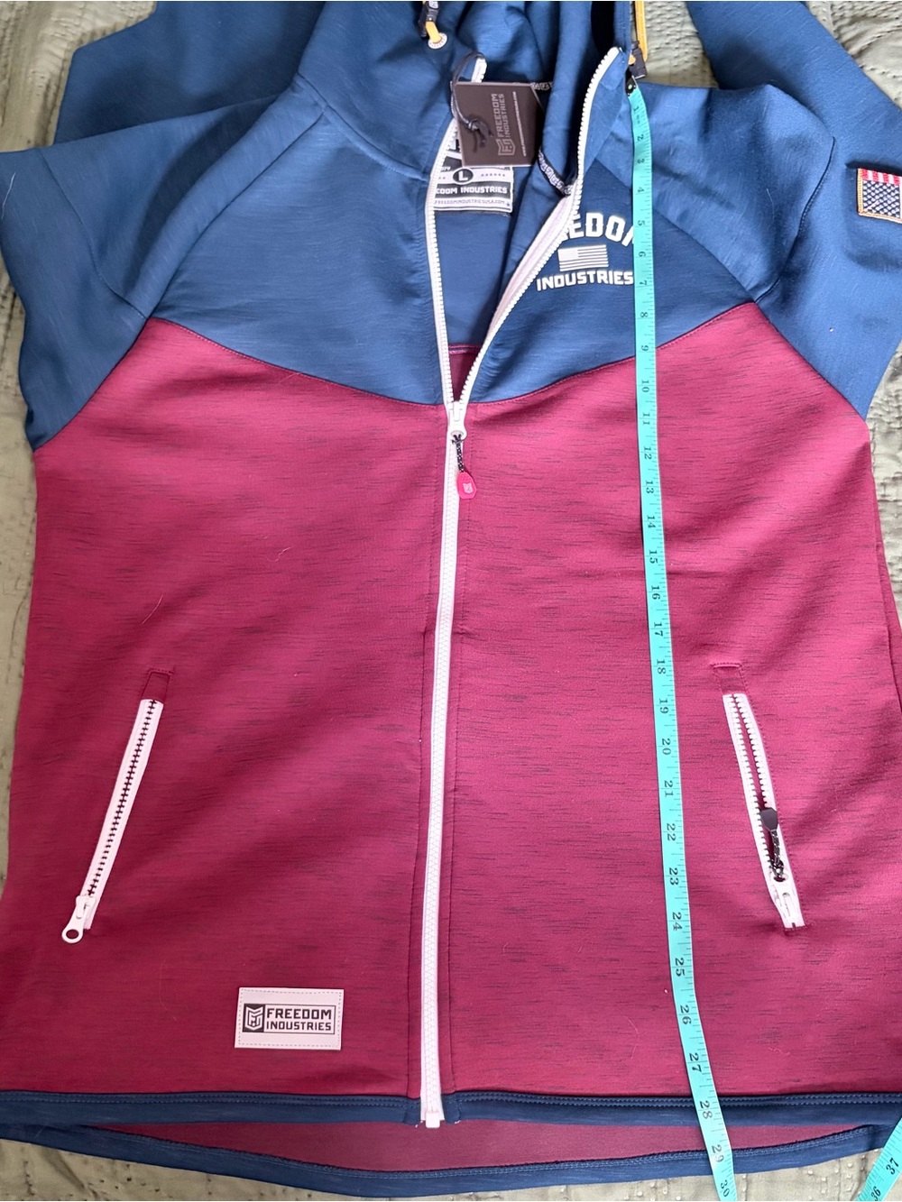Freedom Industries Mens Hoodie Full Zip Large Blue Burgundy American Flag NWT - Picture 5 of 6